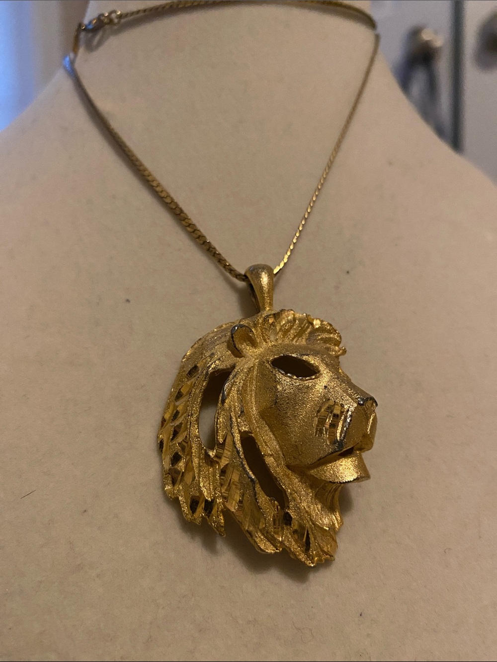 Monet Gold Lion Head Pendant Necklace